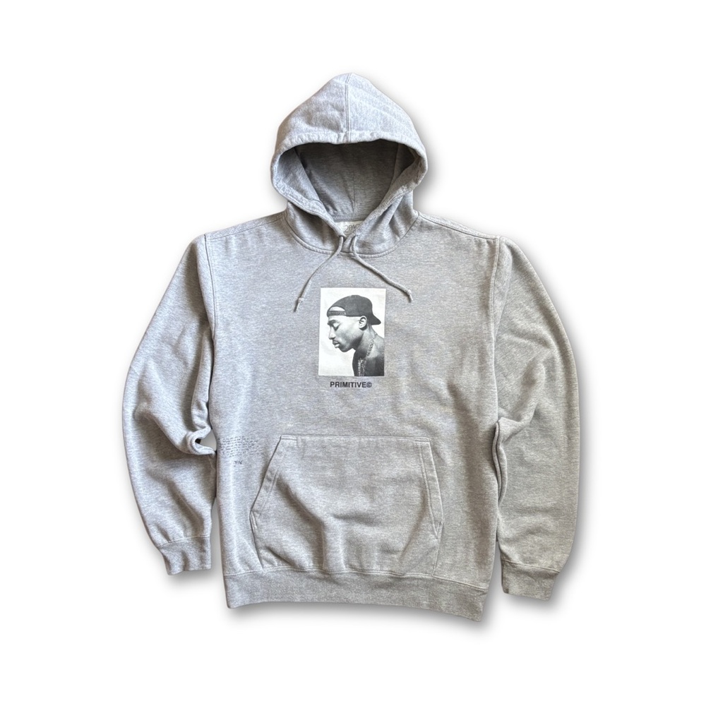 Primitive 2Pac “No Changes” Hoodie Mens Large Gray Pullover Sweatshirt Rap Tupac